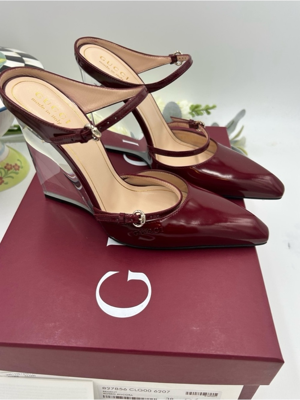 Gucci rosso leather wedge mules size 38 made in Italy - Picture 6 of 6
